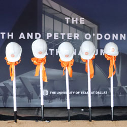 Edith and Peter O’Donnell Jr. Athenaeum. Shovels and hardhats lined up in anticipation of the groundbreaking ceremony.