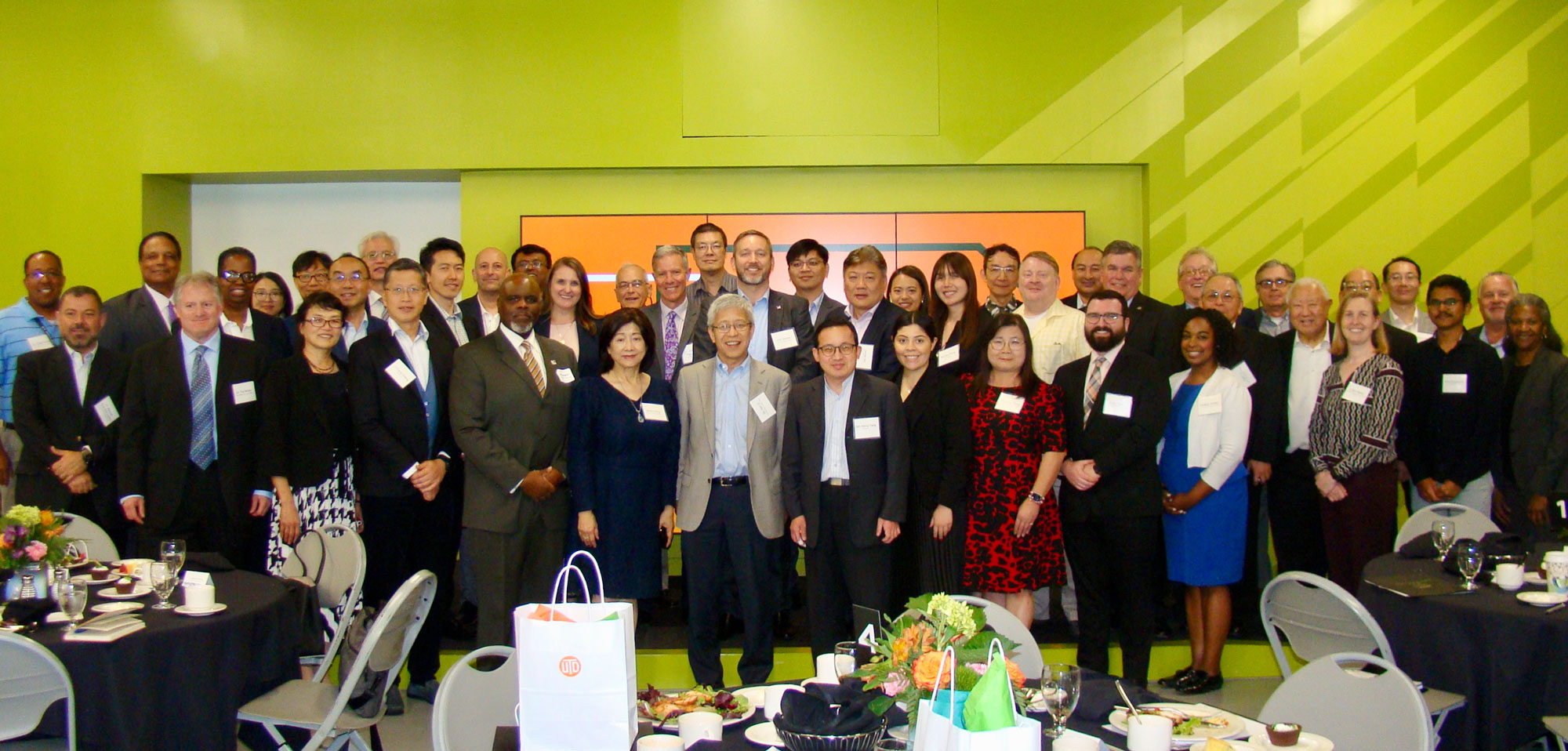 The Taiwan Semiconductor Delegation joins representatives from UT Dallas, local government, and North Texas industry for a group photo.