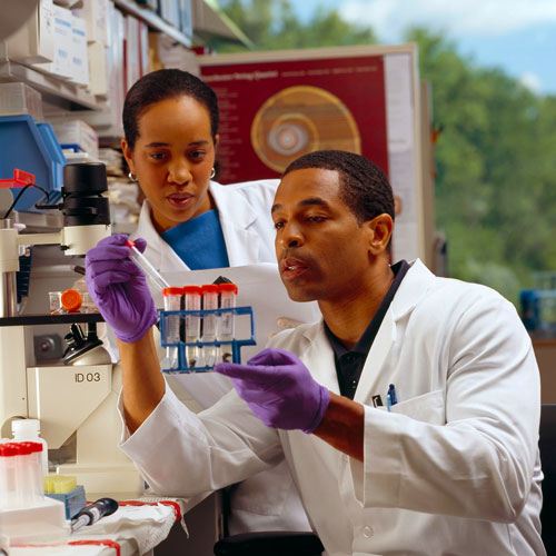 Two Researchers Analyze Lab Samples. Photo Credit: National Cancer Institute on Unsplash [https://unsplash.com/photos/PP5nO5gcLdA]