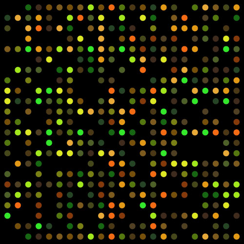 A DNA microarry or sequencing chip. Photo Credit: CC BY SA 3.0 2008 Guillaume Paumier [https://commons.wikimedia.org/wiki/File:DNA_microarray.svg]