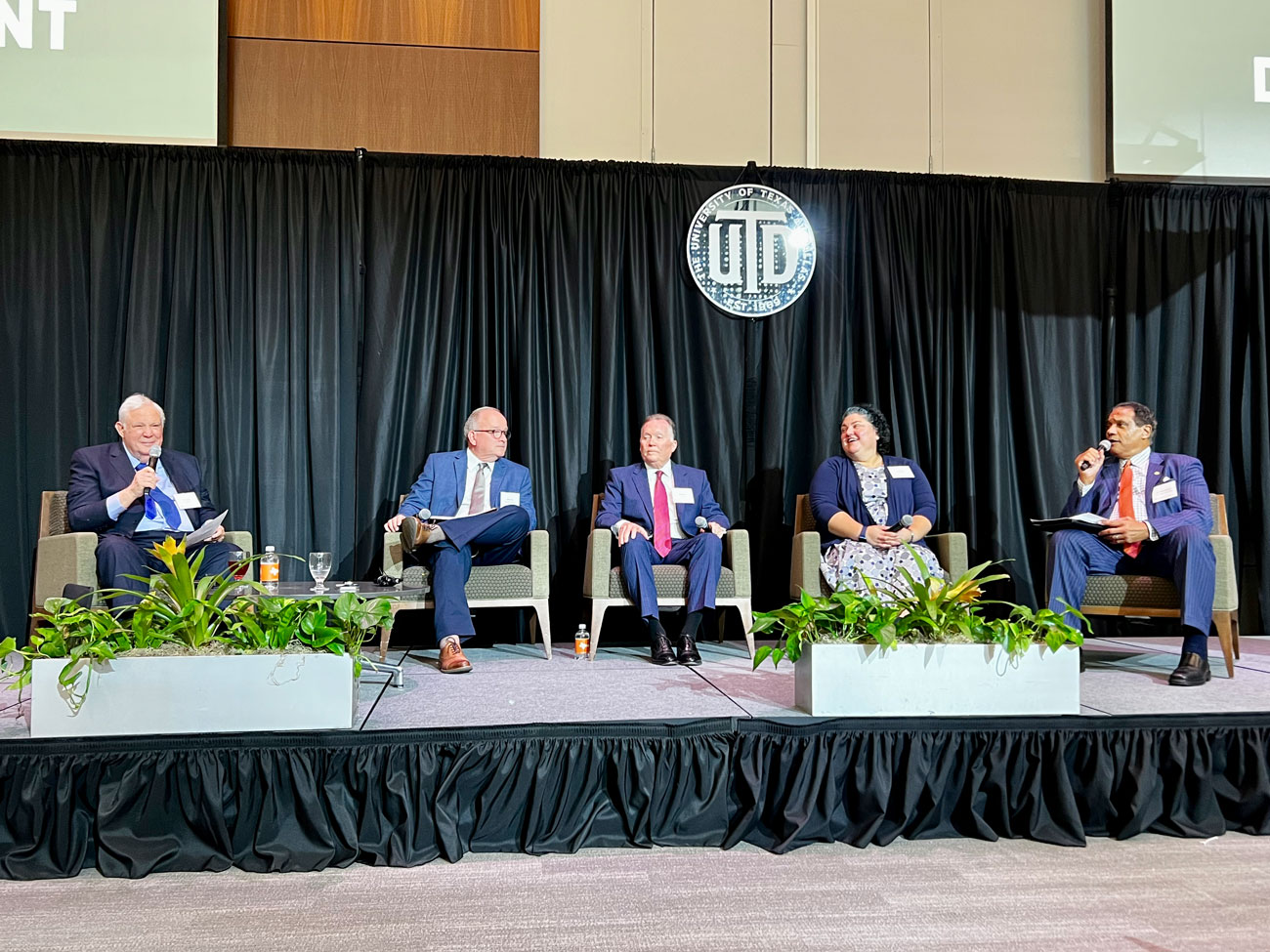 Panel: Evaluating North Texas as a Site Selection Destination. From left: Tom Luce, Mike Berry, Mike Rosa, Kim Moore, and Dr. Calvin D. Jamison.