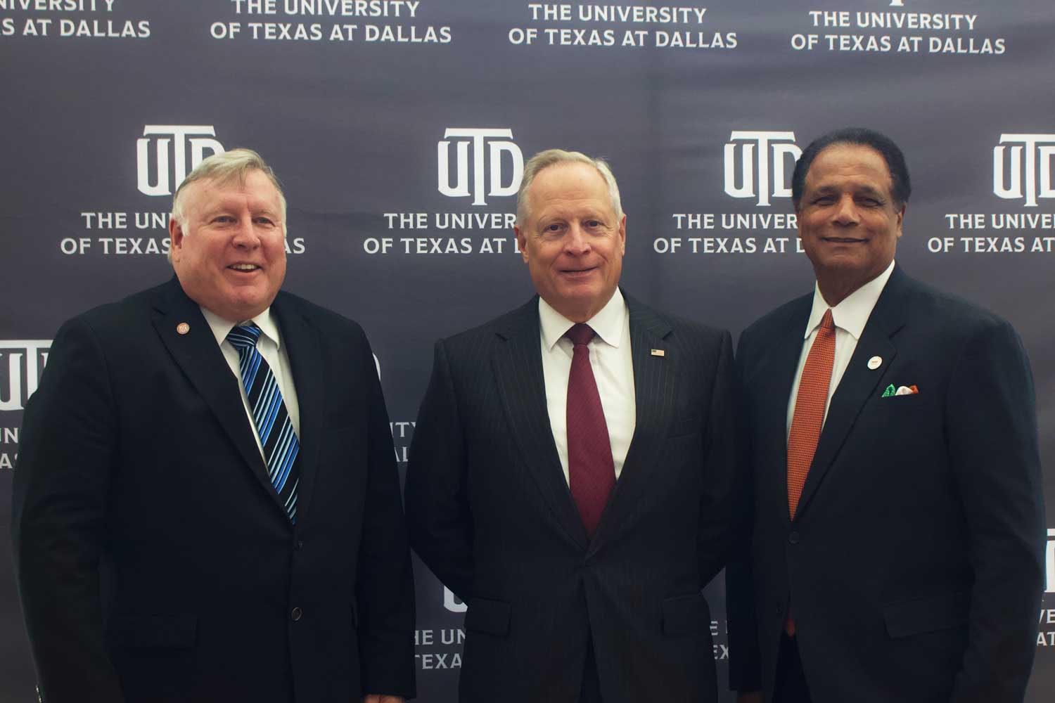 From left: Dr. Richard C. Benson, president for The University of Texas at Dallas; Mr. Ross Perot Jr., chairman of The Perot Companies and Hillwood; Dr. Calvin D. Jamison, vice president for Facilities & Economic Development.